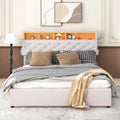 Beige Upholstered Platform Bed with Storage Headboard and 2 Drawers X51000
