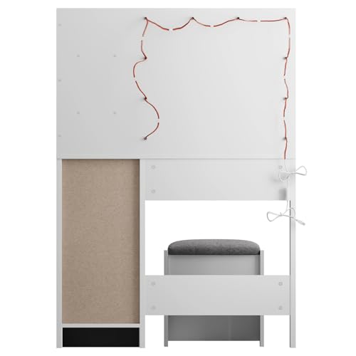 White Vanity Desk with Mirror and Lights C16179