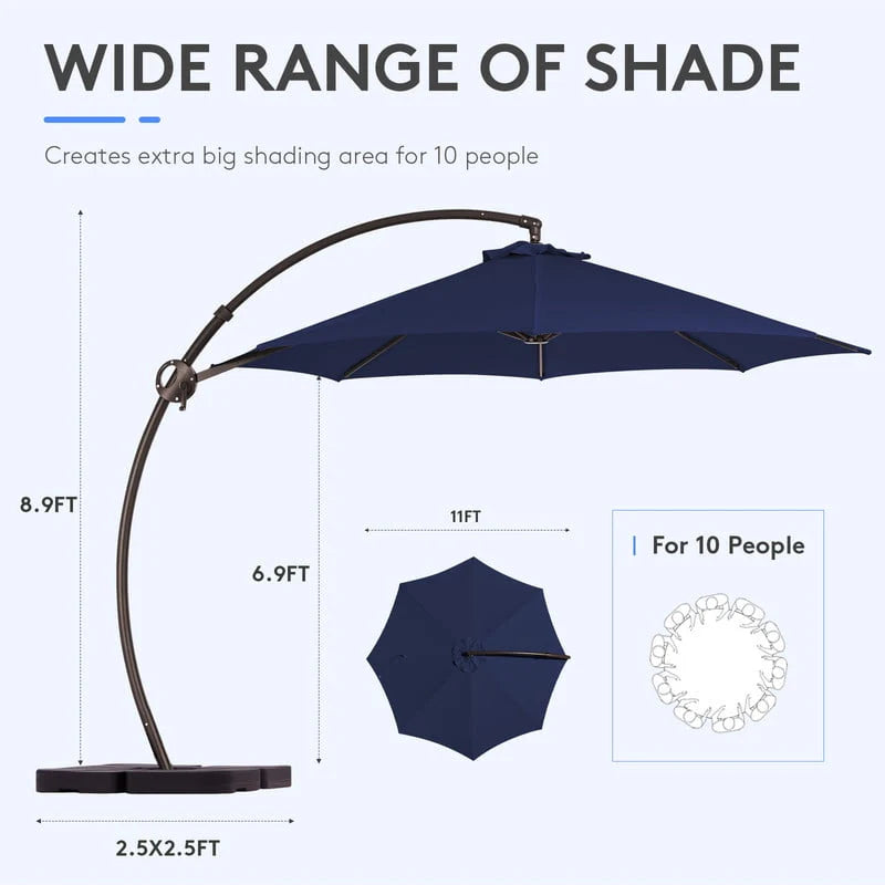 11ft Curvy Cantilever Offset Hanging Patio Umbrella with Base, Beige M14841
