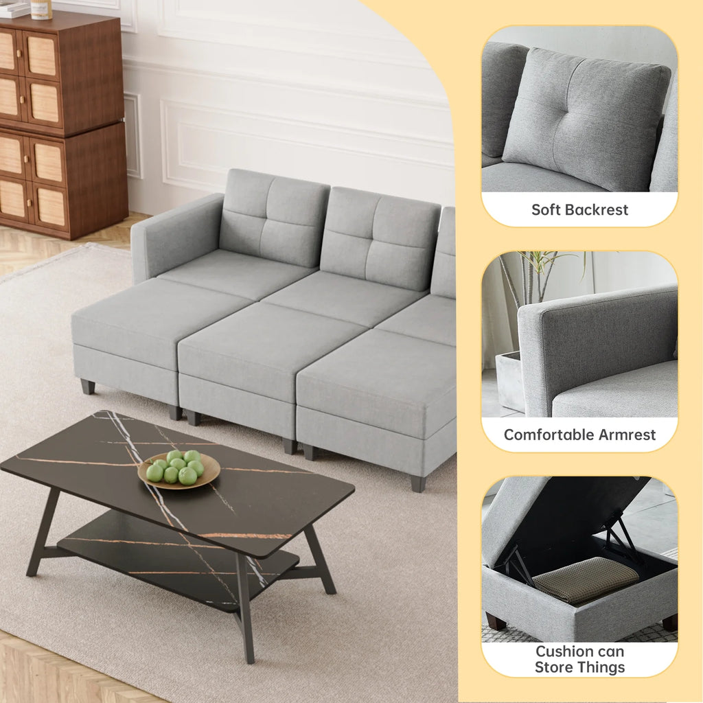 Gray Modular Sectional Sofa with Storage T9645