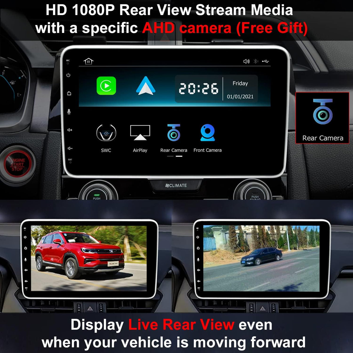 10.1 Inch Single Din Touchscreen Car Stereo Receiver with Backup Camera W974302