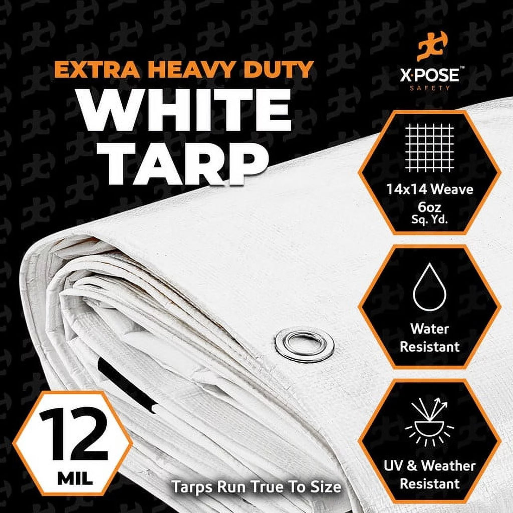 White Heavy Duty 10' x 20' Waterproof 12 Mil Poly Tarp B789443