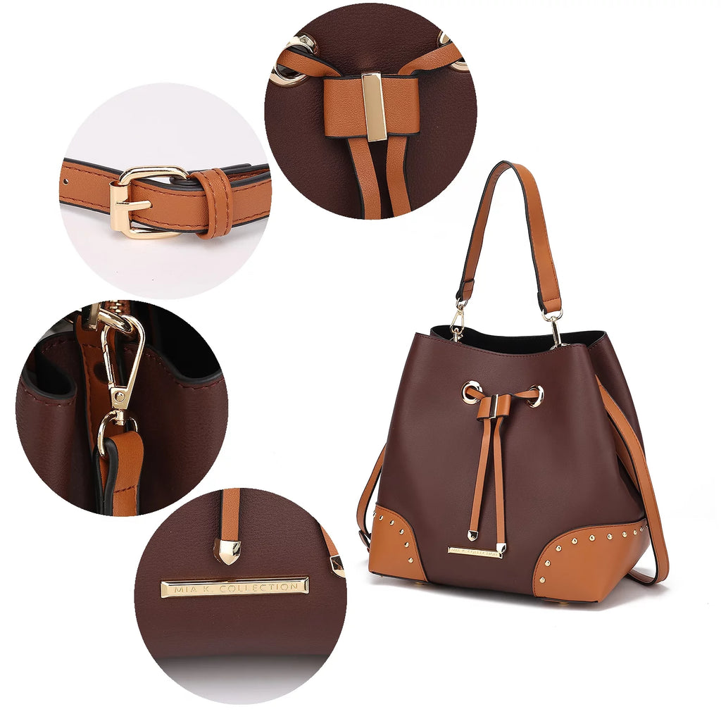 Black Vegan Leather Bucket Bag & Wristlet Wallet 2-Piece Set Q231573