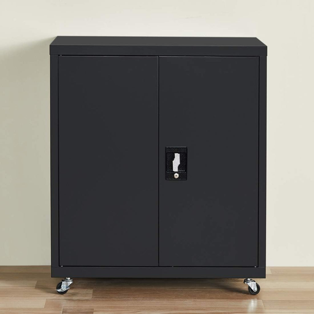 Black Metal Locking Cabinet with Wheels V563857