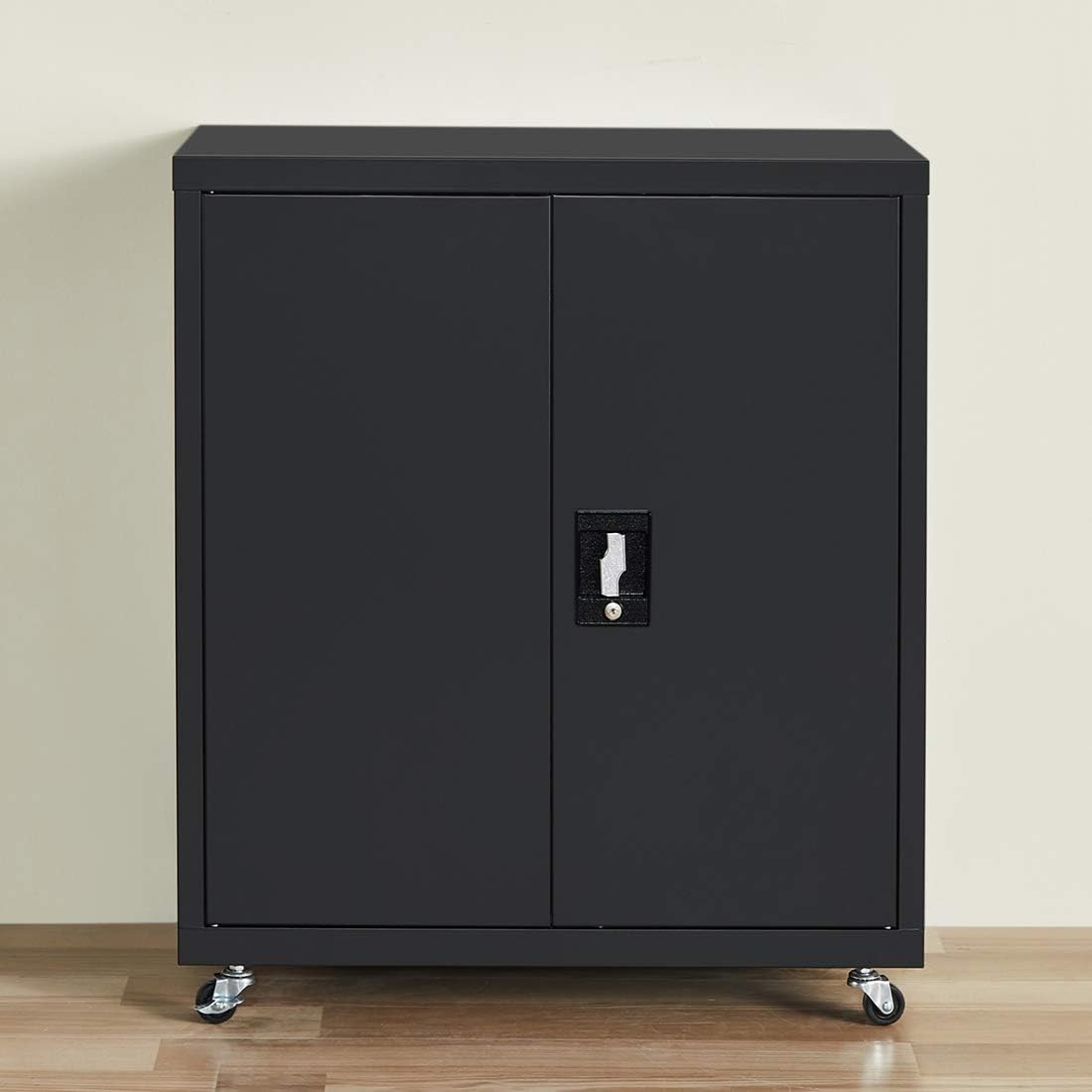 Black Metal Locking Cabinet with Wheels V563857