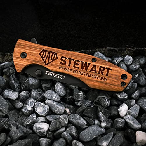 Personalized Engraved Oak Wood Pocket Knife R5576