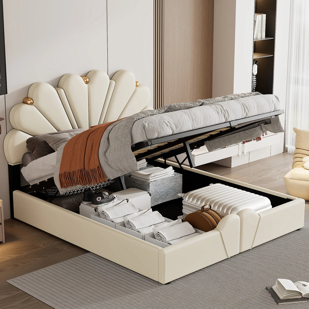 Queen Size Beige Platform Bed N3199