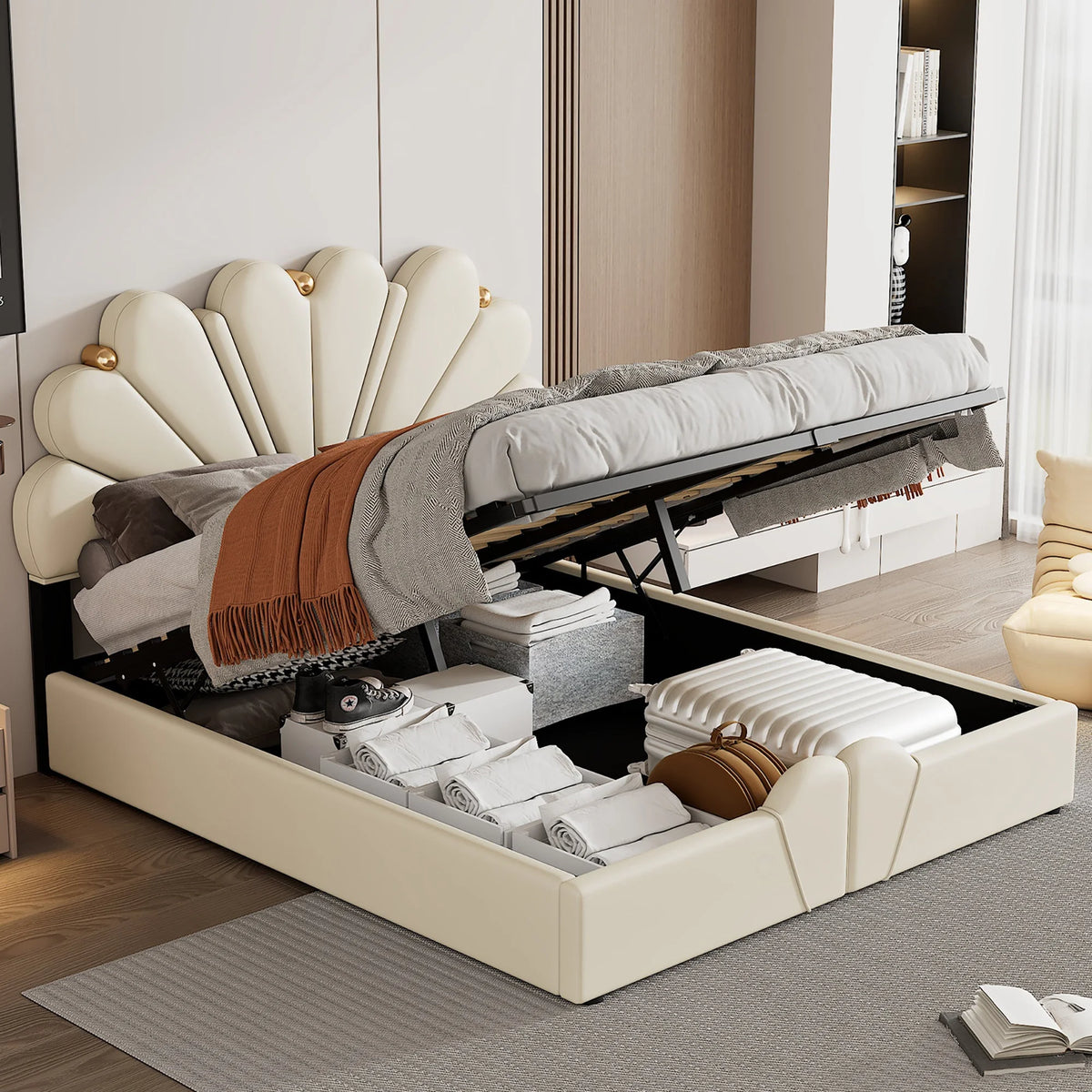 Queen Size Beige Platform Bed N3199