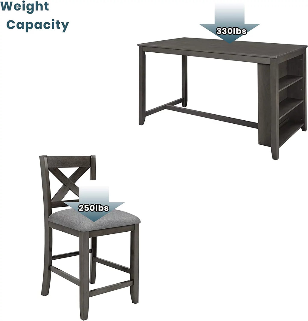 5 Piece Counter Height Wooden Dining Table Set with 4 Chairs N7054
