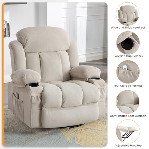 Grey Swivel Rocker Recliner Chair with Heat and Massage V709