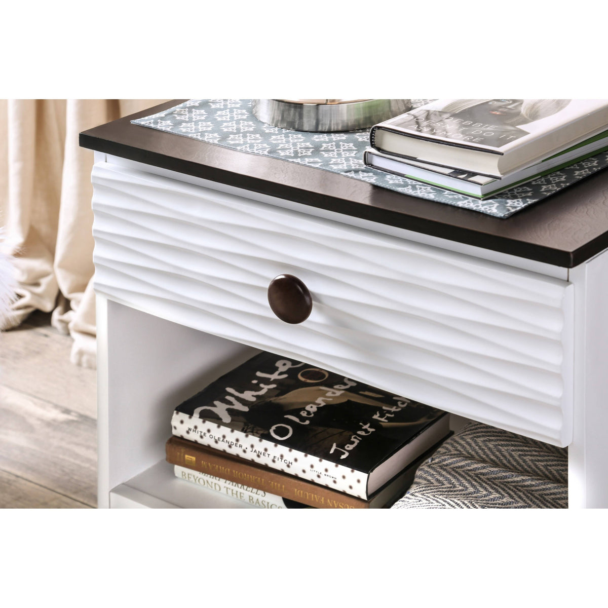 White Solid Wood 1 Drawer Nightstand P683793