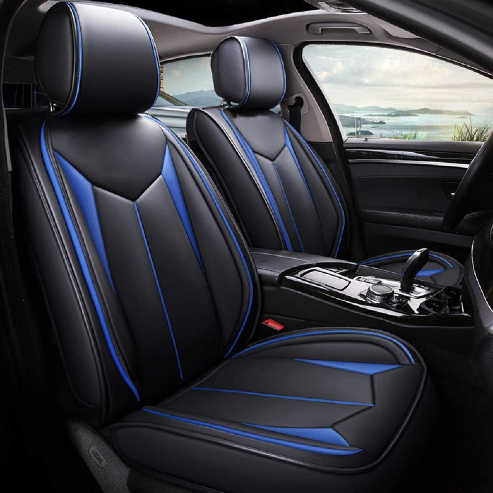 Leather Four Seasons Seat Cover 5 Seats Full Set Universal Fit Black-Blue Z94975