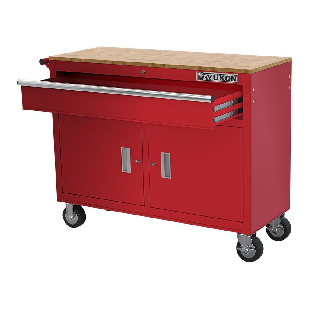 46 in. Mobile Workbench with Solid Wood Top J55266