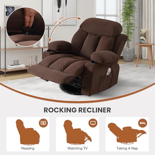 Grey Swivel Rocker Recliner Chair with Heat and Massage V709
