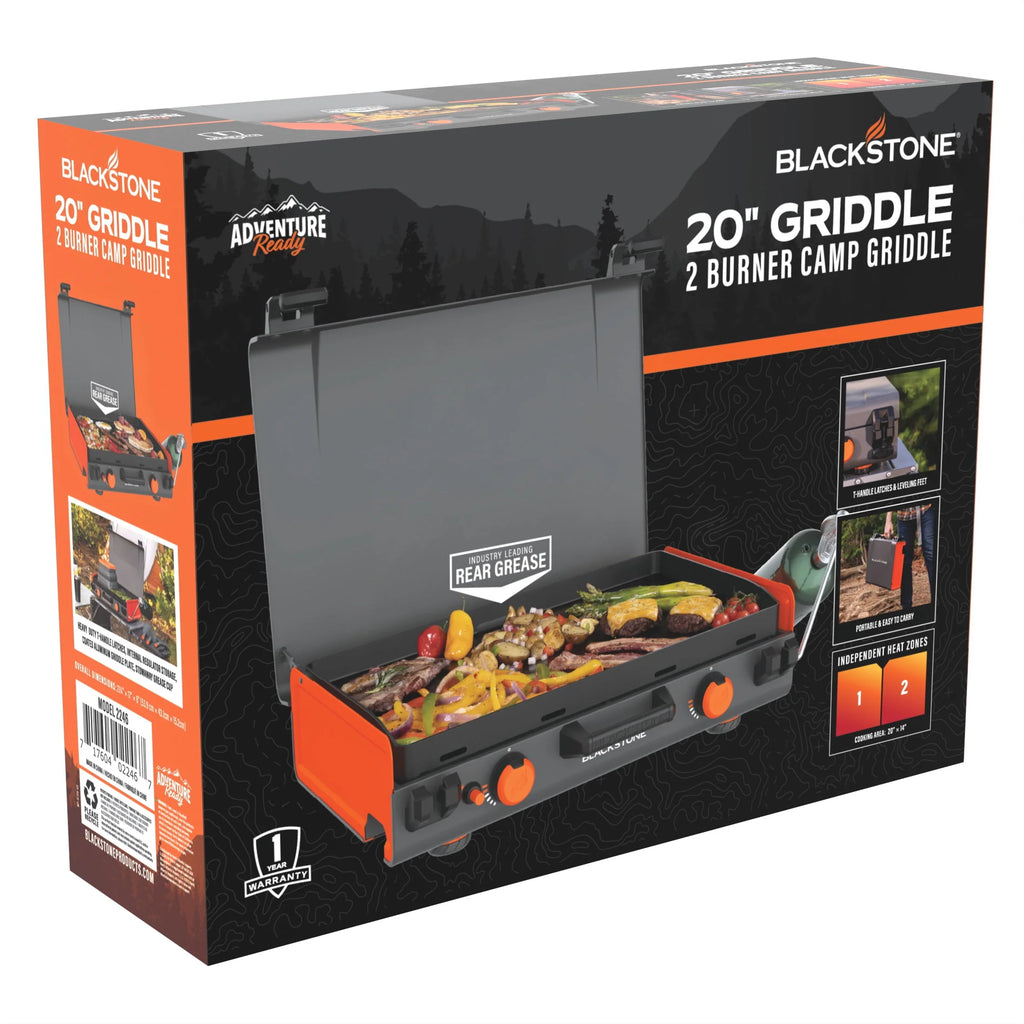 2-Burner Propane Camping Griddle with Hood and Handle Y40383
