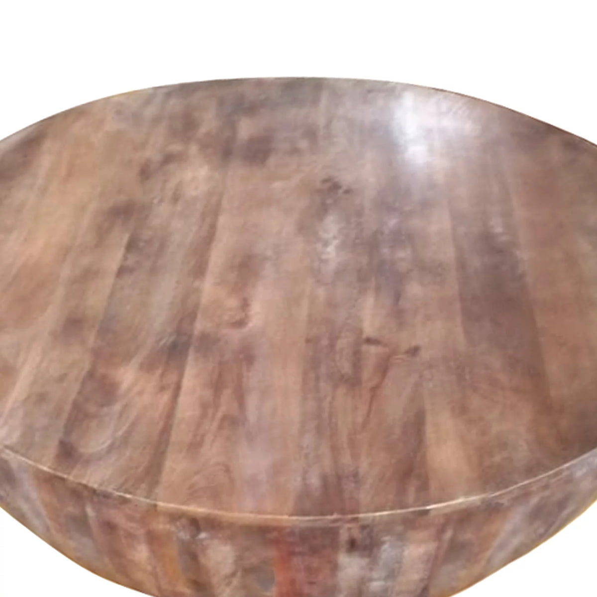 Handcarved Drum Shape Round Top Mango Wood Distressed Wooden Coffee Table, Brown A767