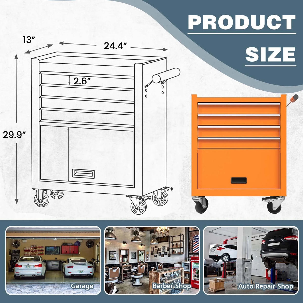 24-In Steel 4-Drawer Rolling Tool Chest H96454