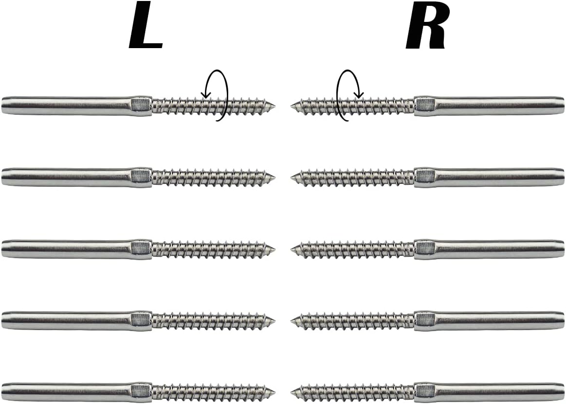 1/8 Swage Lag Screws Left & Right Cable Railing Hardware Kit T316 Stainless Steel 5 Pairs F9577