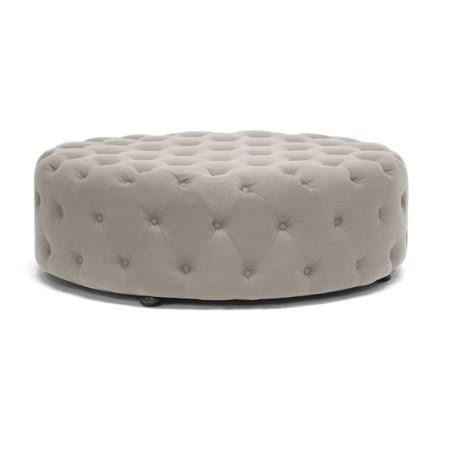 Beige Linen Tufted Ottoman E8650