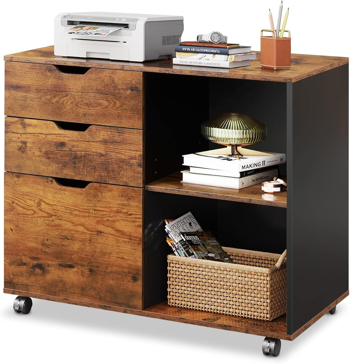 3 Drawer Wood File Cabinet with Storage Shelves I54175