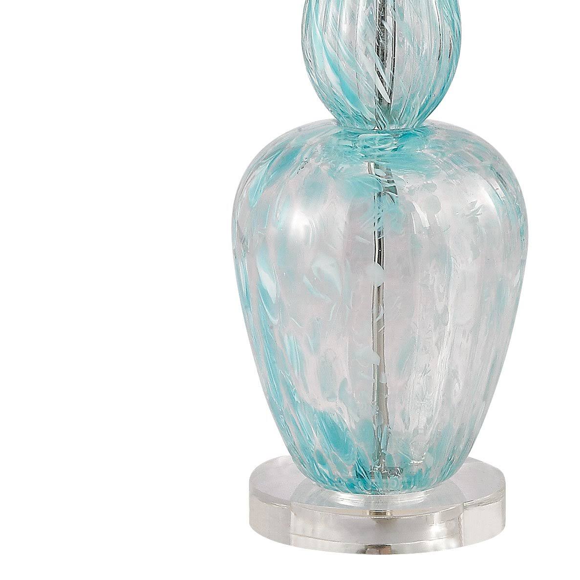 Light Blue Glass Table Lamp with White Faux Silk Shade L1551