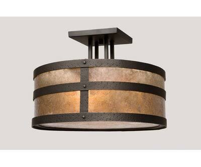 4 - Light Drum Semi Flush Mount Old Iron Amber Mica T599172