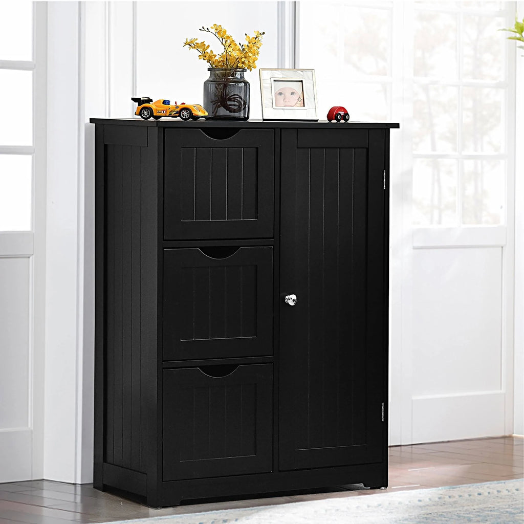 White Wooden Bathroom Floor Cabinet with 1 Cupboard and 3 Drawers S89190