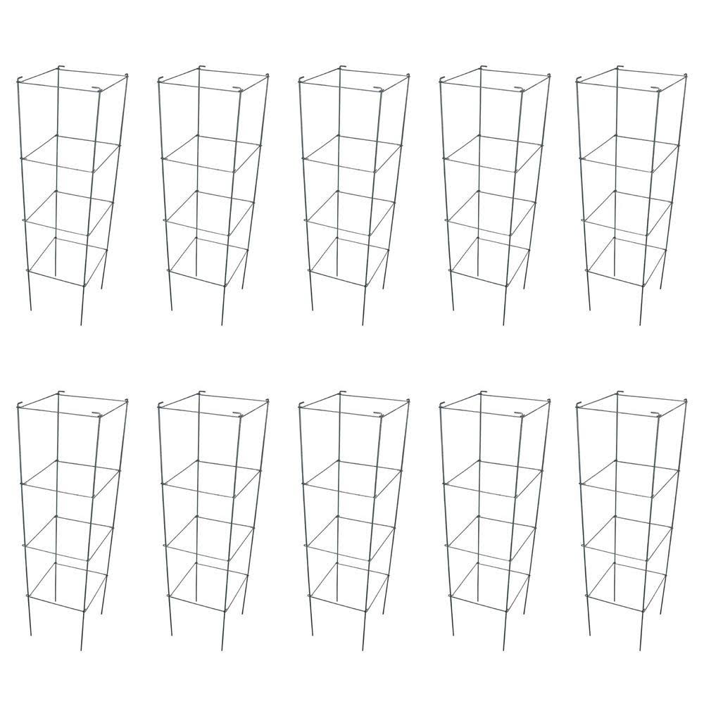 Galvanized Square Folding Tomato Cage Plant Support Stake Tower 12 inch by 46 inch, Pack of 10 Sets Y5383