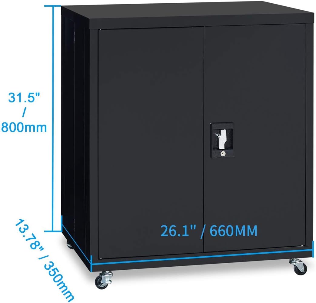 Black Metal Locking Cabinet with Wheels V563857