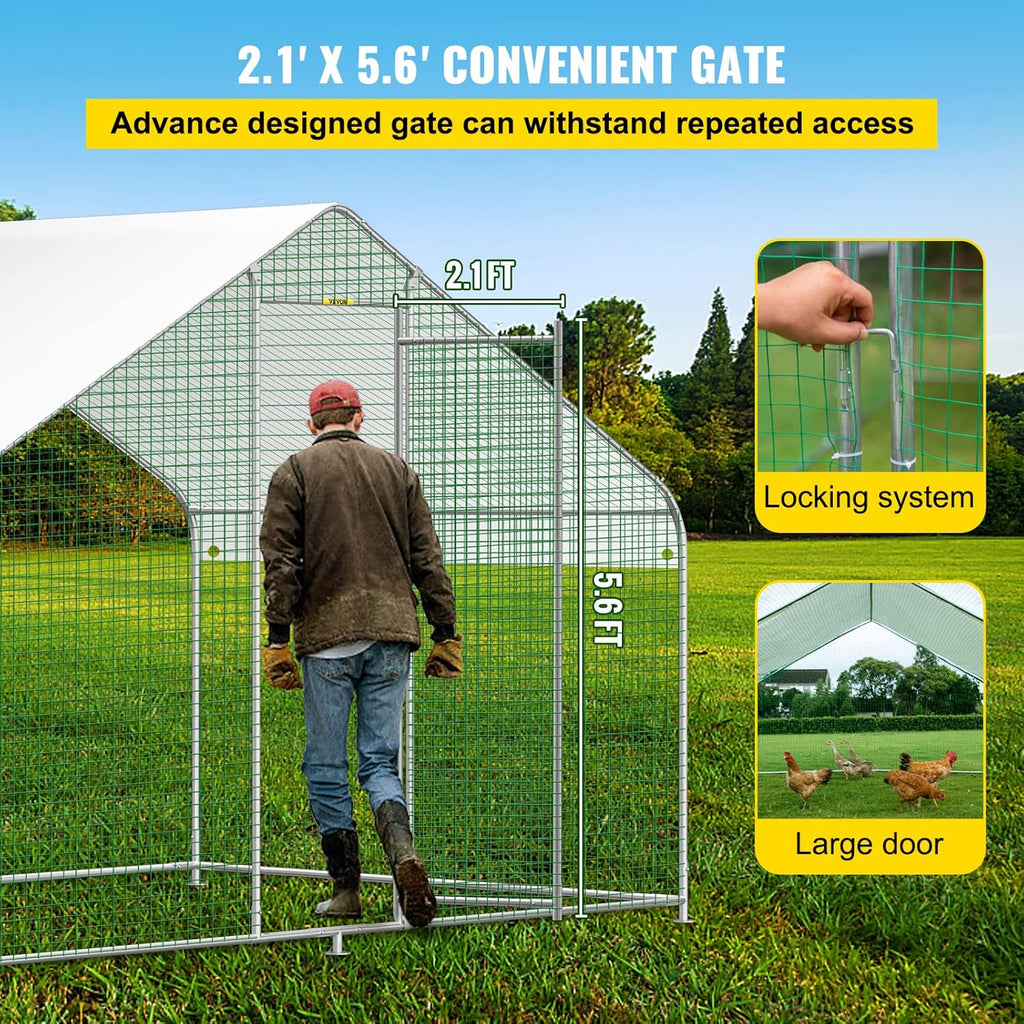 Large Metal Walk-in Chicken Coop with Waterproof Cover D875