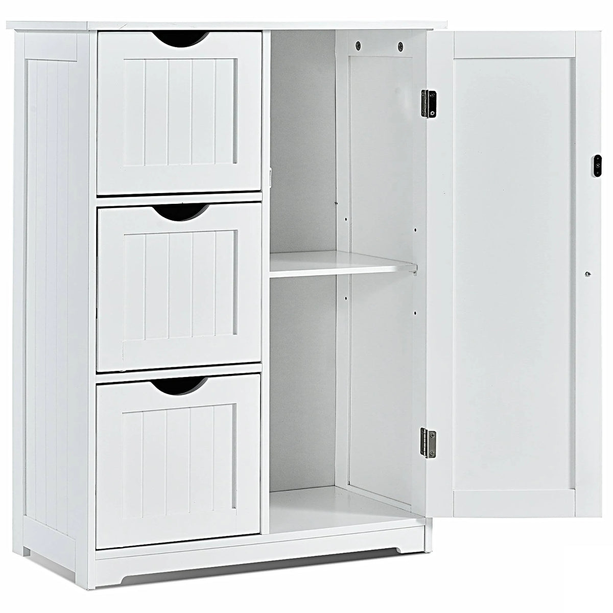 White Wooden Bathroom Floor Cabinet with 1 Cupboard and 3 Drawers S89190