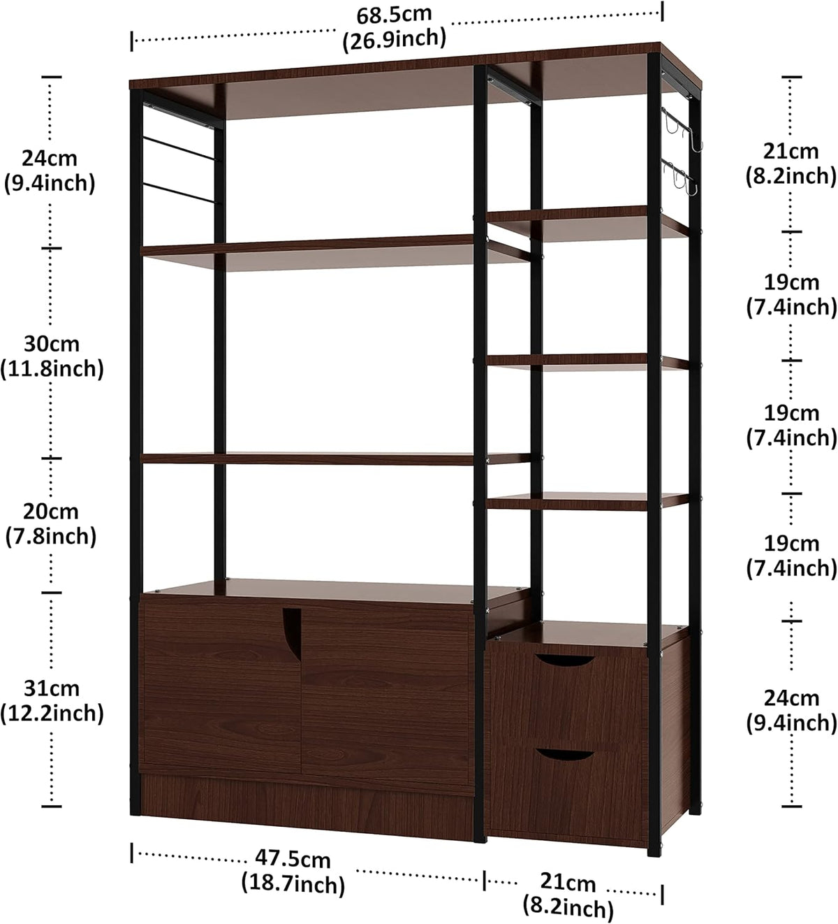 5-Tier Kitchen Baker's Rack with Hutch and Storage Cabinet E8700