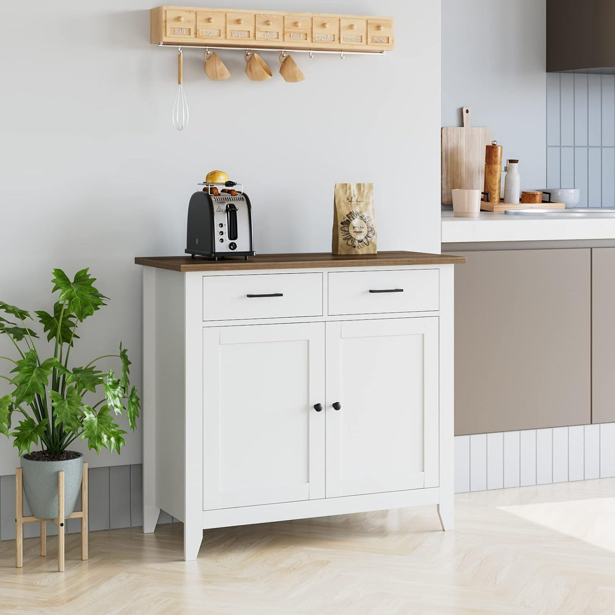 Ivory White Kitchen Storage Cabinet with Drawers and Doors G8503