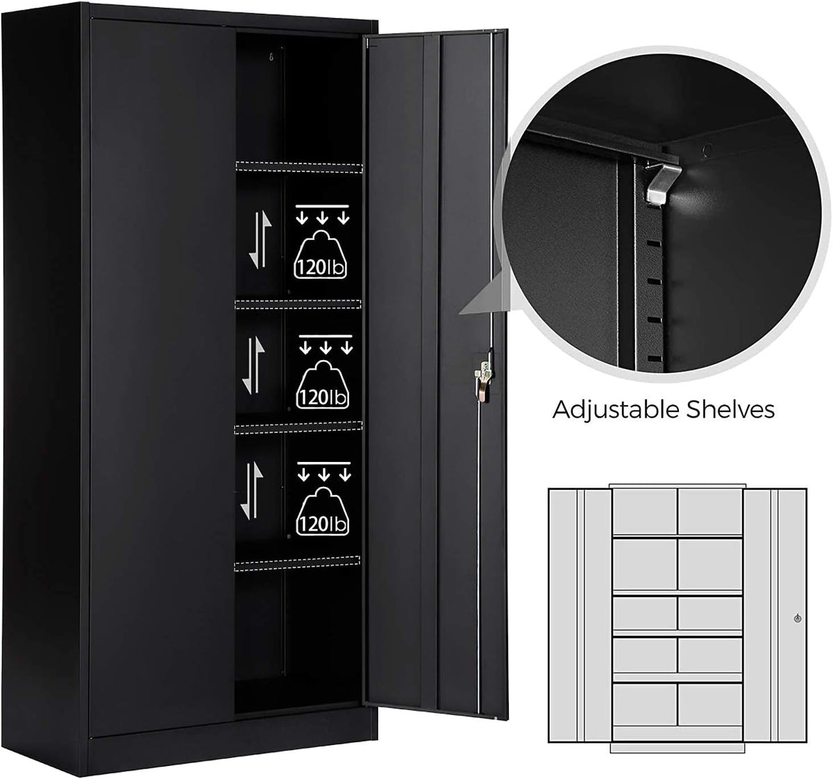 Black Metal Locking Cabinet with Wheels V563857