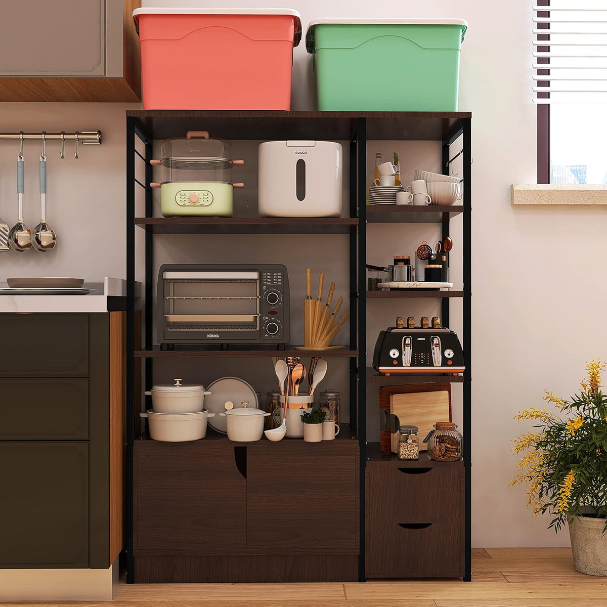 5-Tier Kitchen Baker's Rack with Hutch and Storage Cabinet E8700