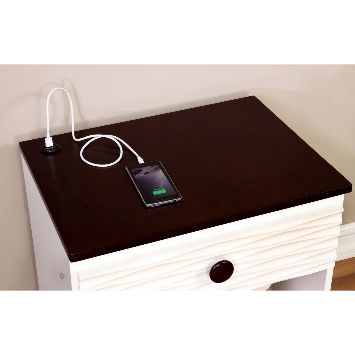 White Solid Wood 1 Drawer Nightstand P683793