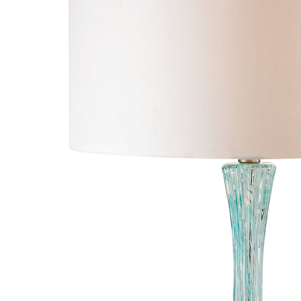 Light Blue Glass Table Lamp with White Faux Silk Shade L1551
