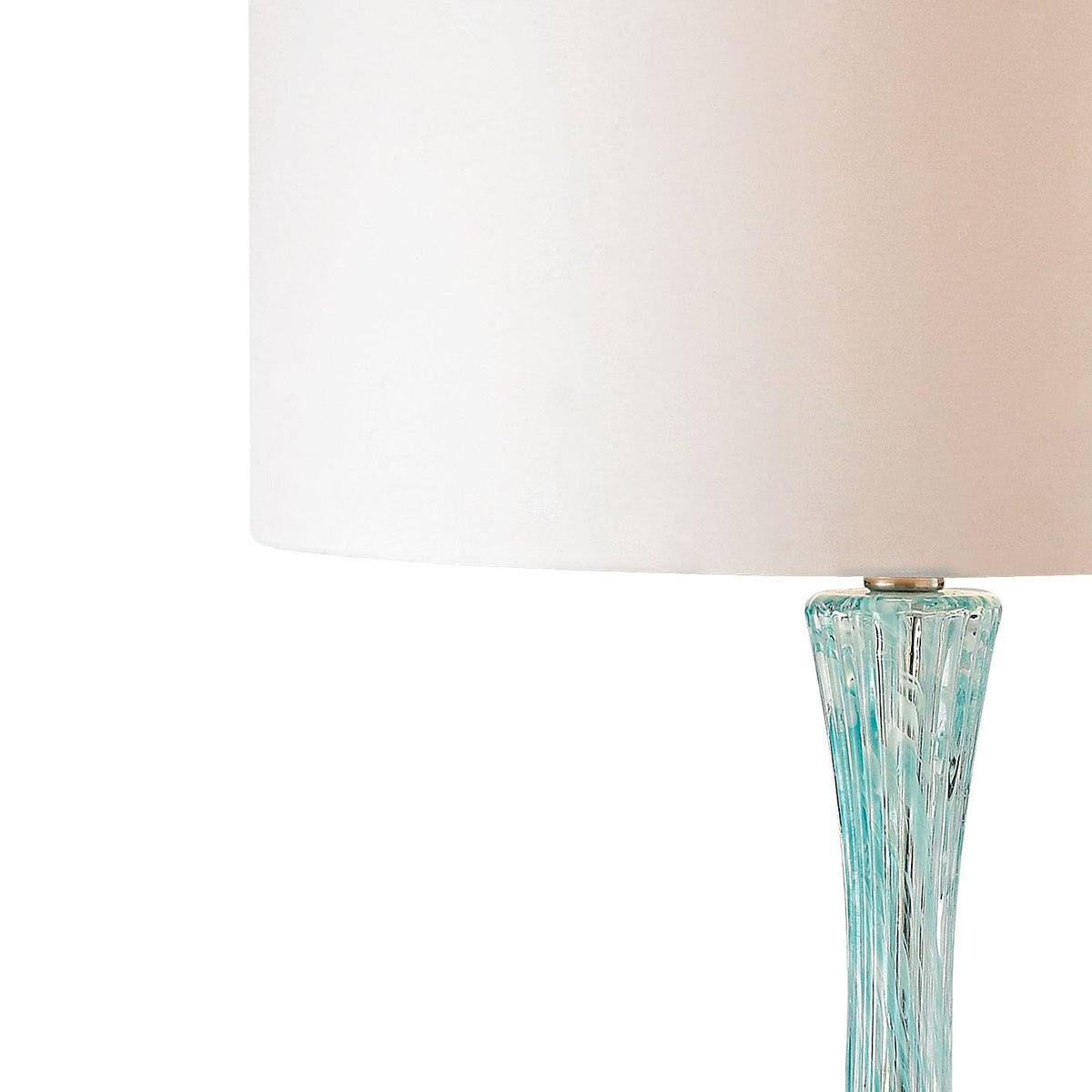 Light Blue Glass Table Lamp with White Faux Silk Shade L1551