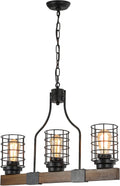 3-Lights Wood Chandelier with Cage Shade N560