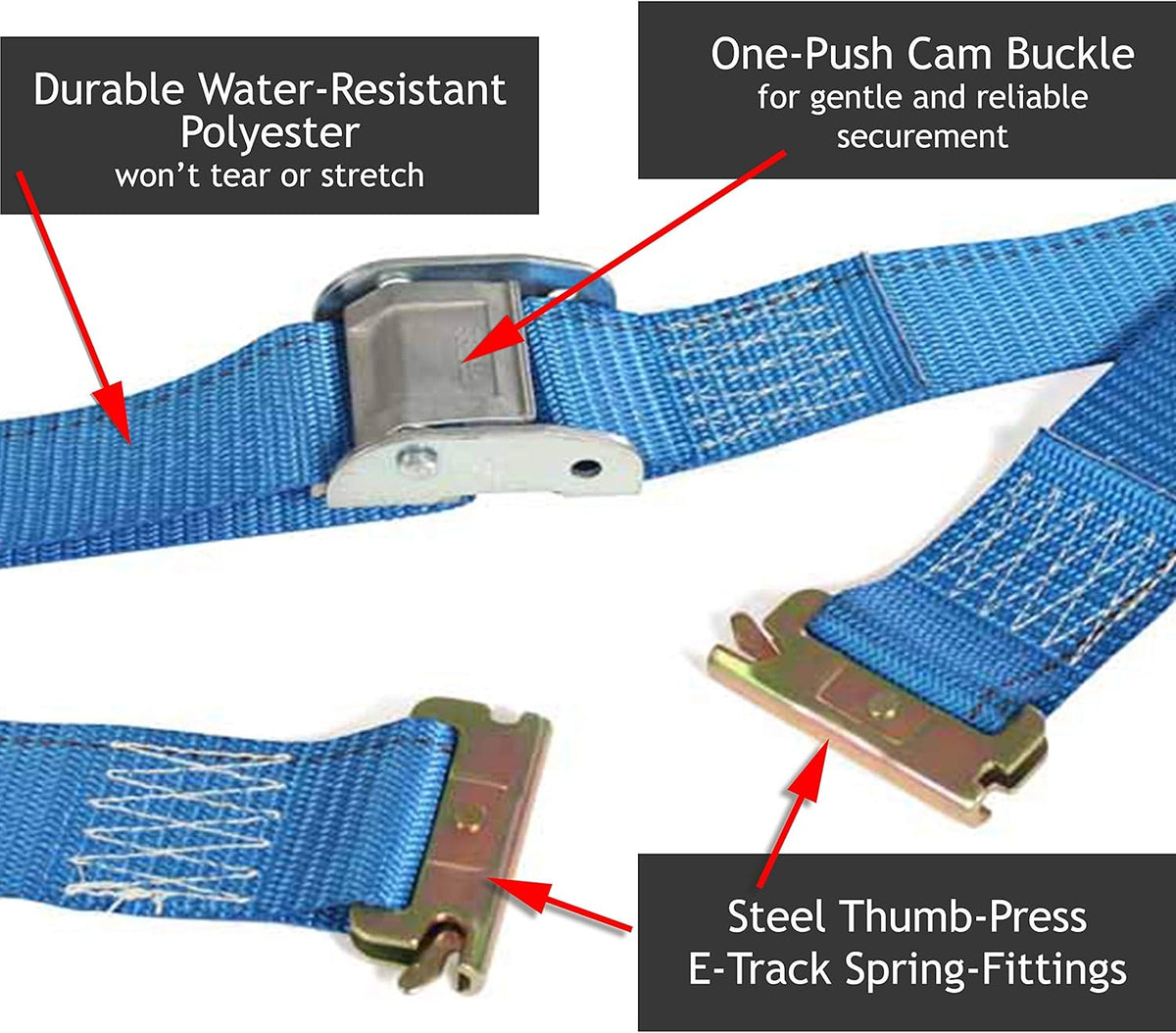 2 x 20' E-Track Cam Straps Blue Polyester Tie-Downs G283