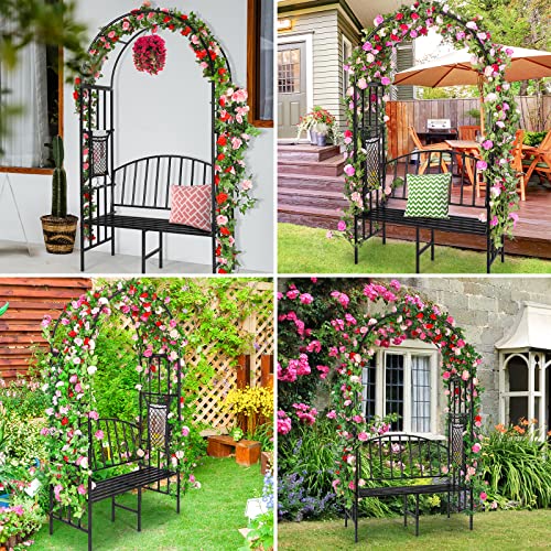 Heavy Duty Metal Garden Arch with Seat Bench S54323