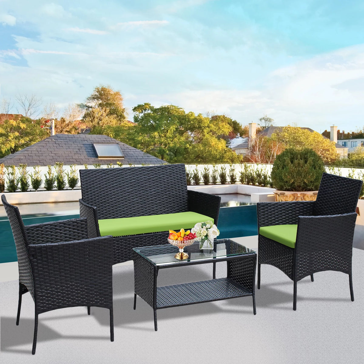 4 Pc PE Rattan Outdoor Furniture Set with Cushions J813283