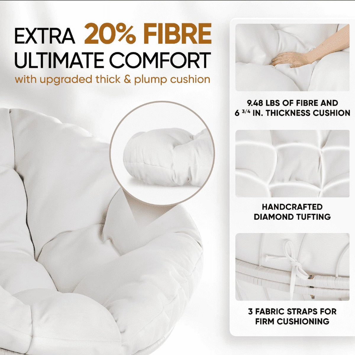 360 Swivel Papasan Chair with Fabric Cushion U7055
