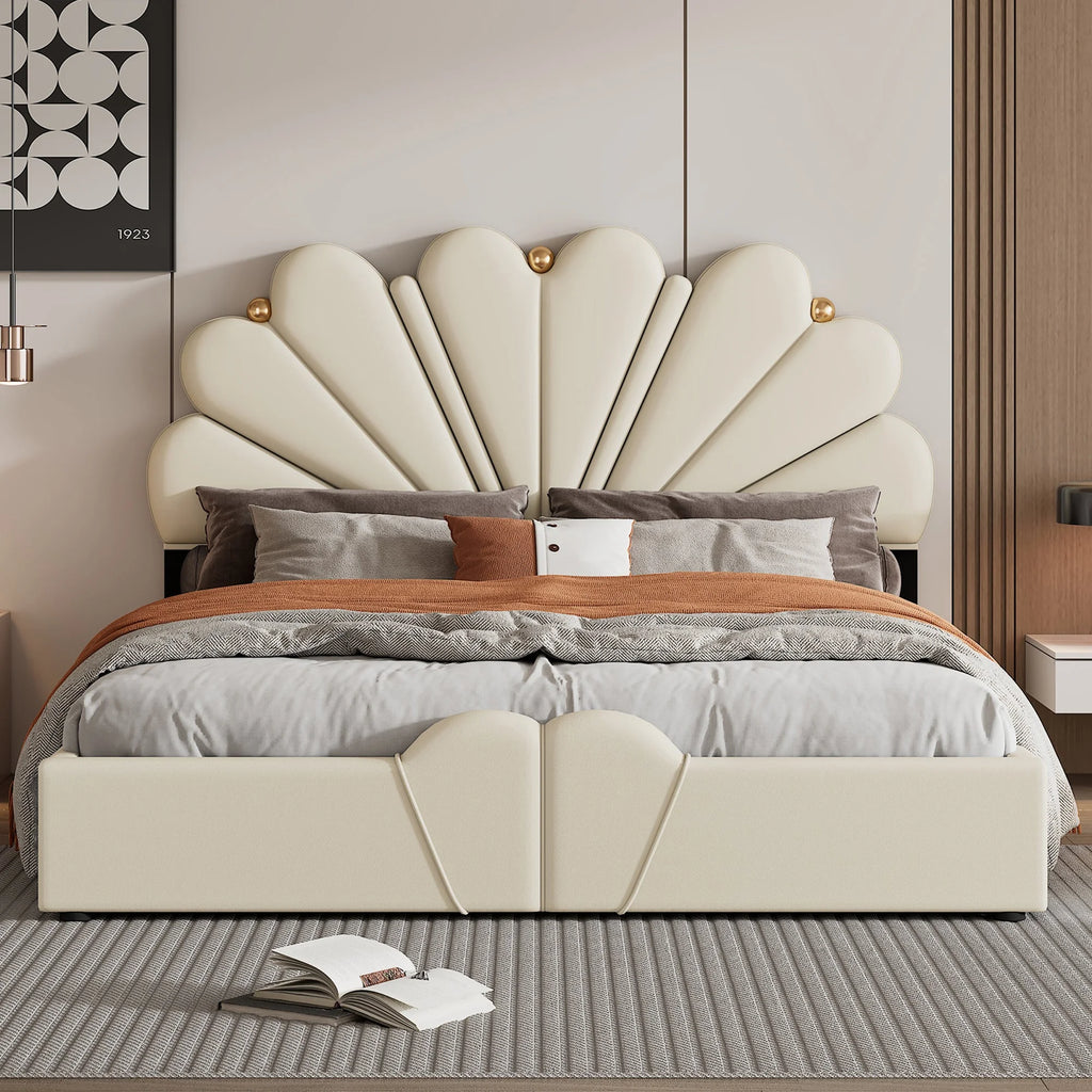 Queen Size Beige Platform Bed N3199
