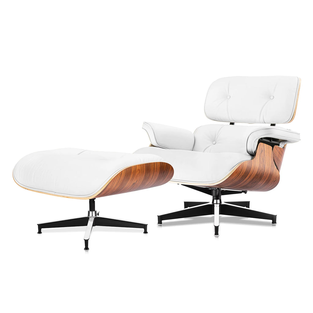Mid Century Top Grain Leather Lounge Chair and Ottoman Set T4513