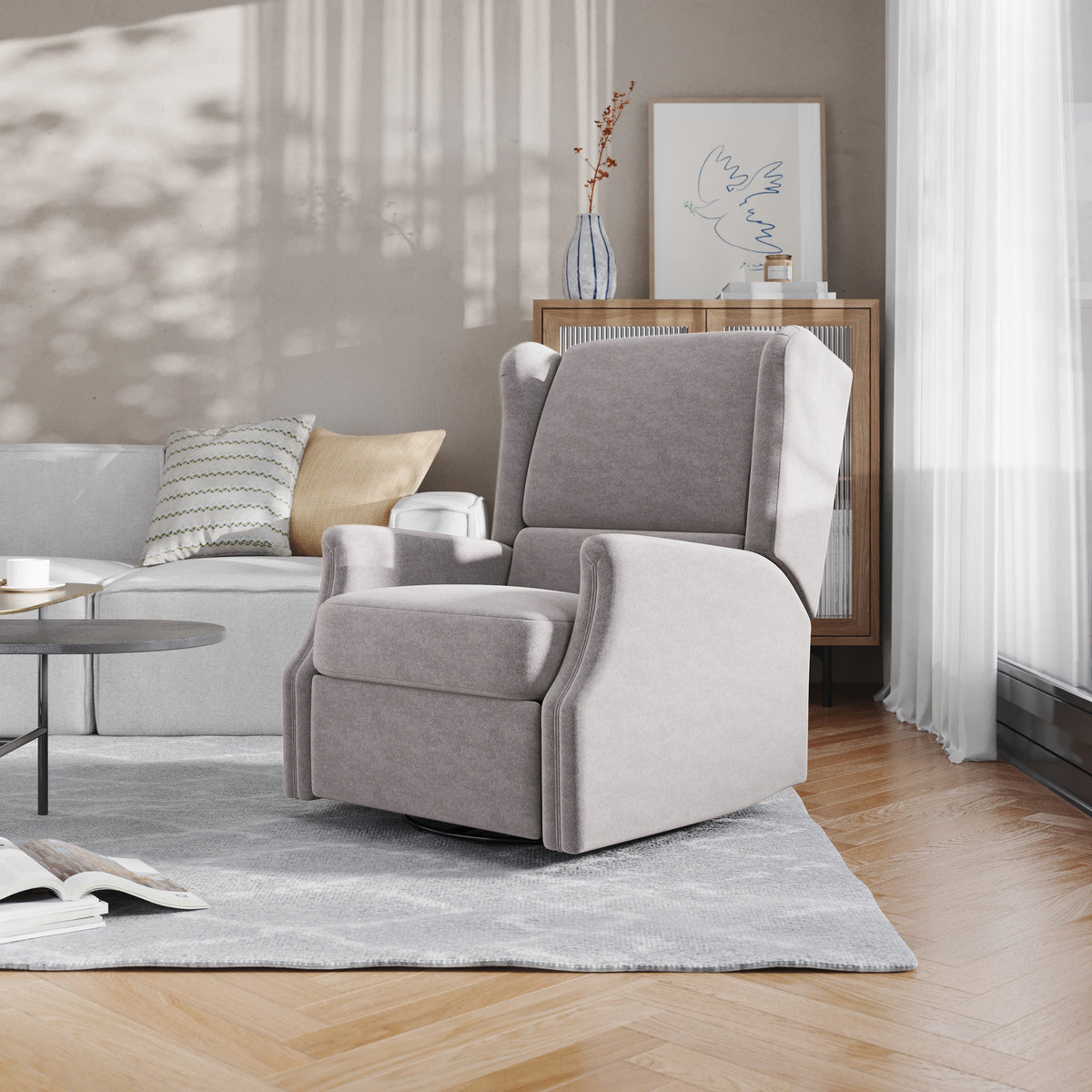 Light Gray Swivel Glider Rocker Recliner Chair Q35022