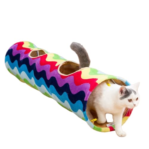 Large Cat Tunnel Bed with Toy Balls and Cushion, Gray Star Pattern F25681