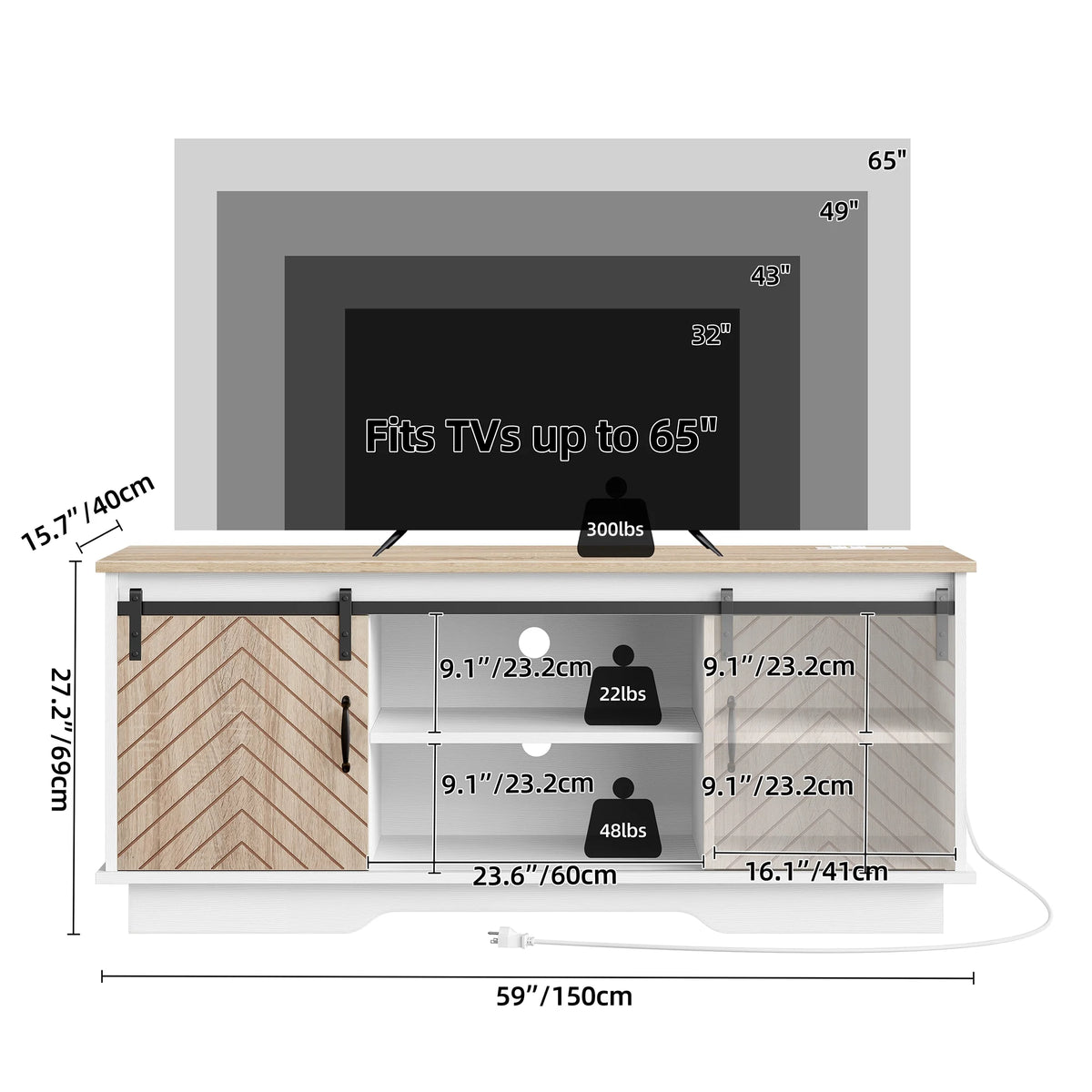 Oak Wood TV Stand with Outlets & USB Ports N441253