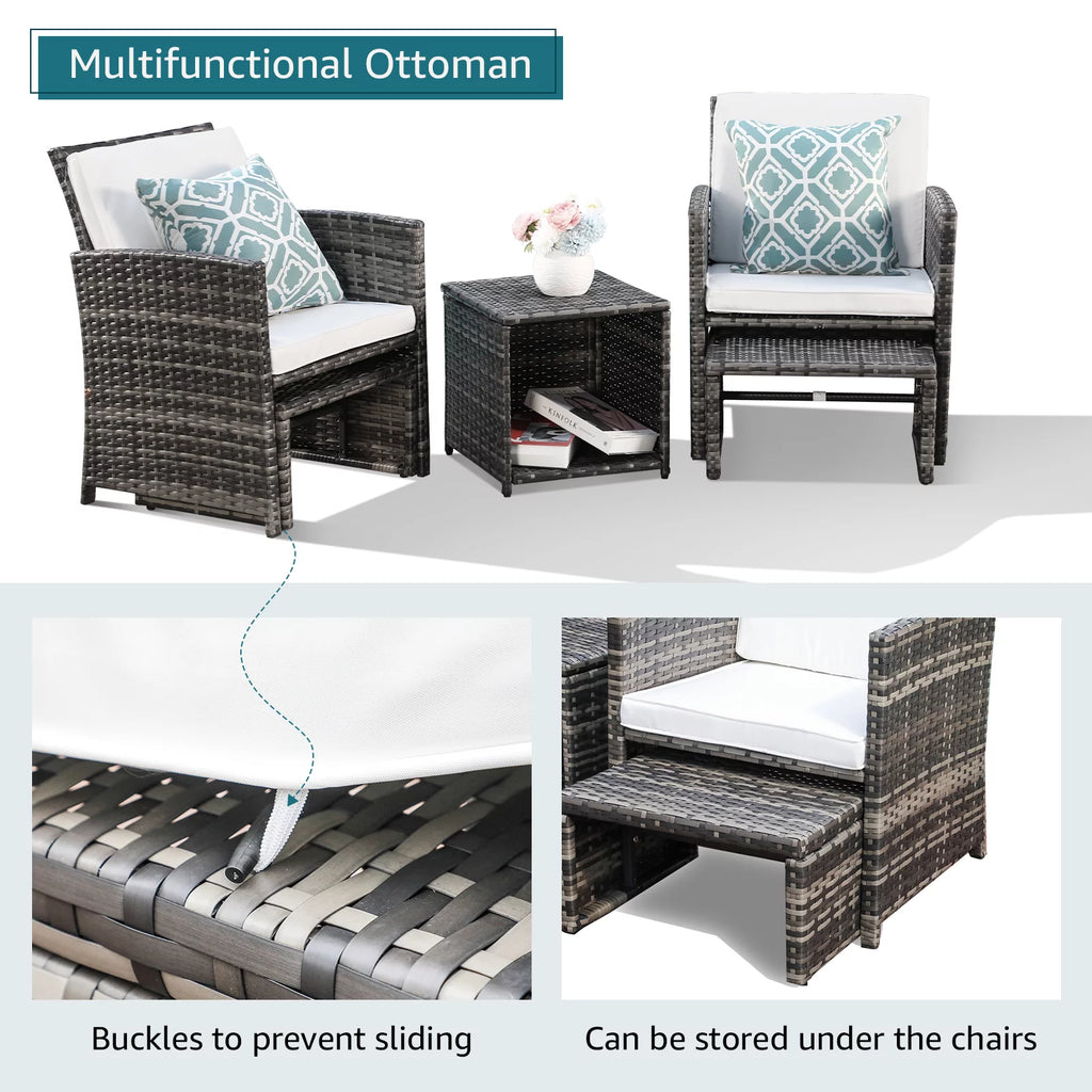 Patio Chairs Chat Set with Ottoman Coffee Table and Pillows V821802