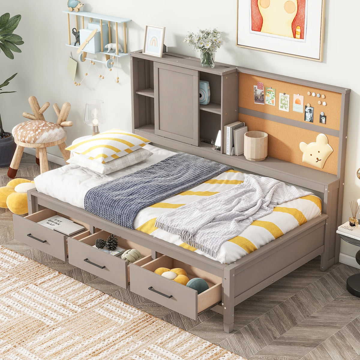 Twin Size Lounge Daybed with Storage Shelves and 3 Drawers G269